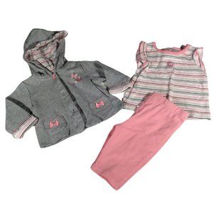 Size 3M - Grey/Pink 3 Piece Striped Outfit w/ Butterfly & Bow Details